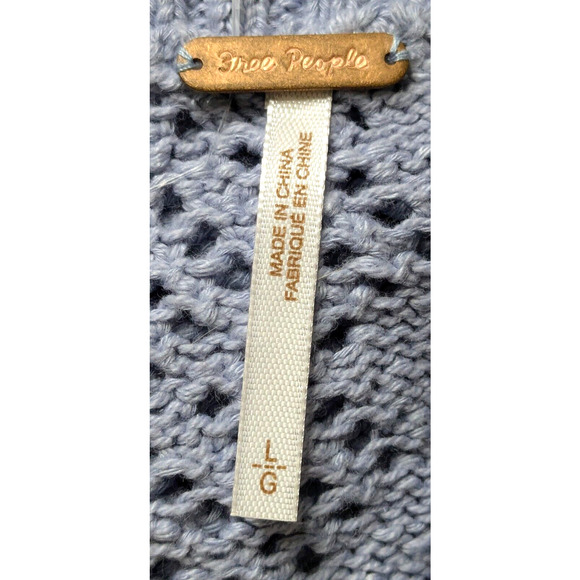 Free People Sweater Womens L Blue Eloise Pullover Short Puff Sleeve Open Knit - Picture 3 of 8